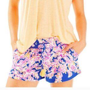Lilly Pulitzer Yasmin Short Brilliant Blue Its Electric Pink Coral Large NWOT